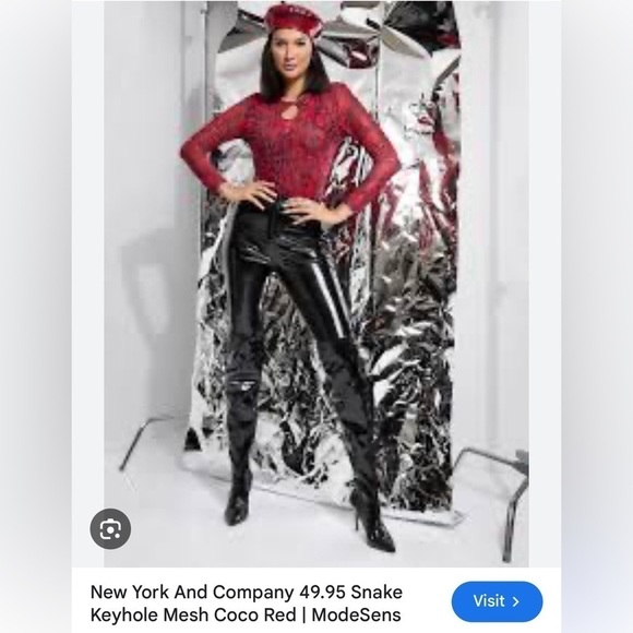 New York & Company Tops - NY&Co Red Black Snake Print Mesh Top